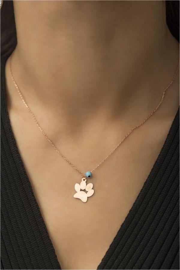 Rose Altın Kaplama Nazar Boncuklu Pati Gümüş Kolye - Image 1