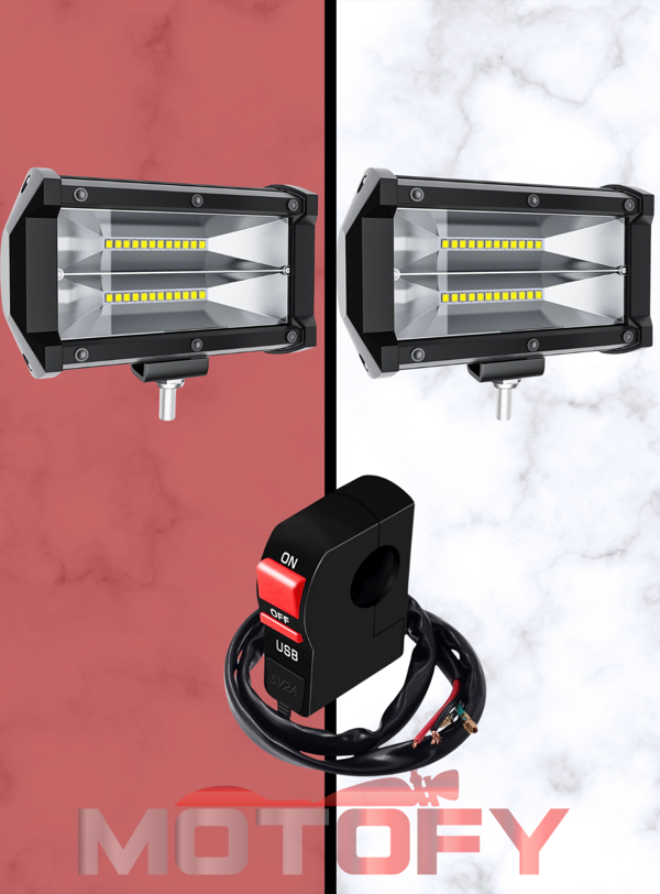 24 LEDLİ ALİMİNYUM GÖVDELİ SU GEÇİRMEZ ÇİFT SIRA MOTOSİKLET SİS FARI TAKIMI + USB'Lİ BUTON - Image 1