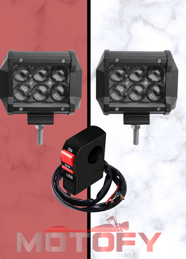 DAYTONA 18W MOTOSİKLET LED SİS FARI TAKIMI VE USBLİ AÇ KAPA BUTONU SETİ  - Image 1