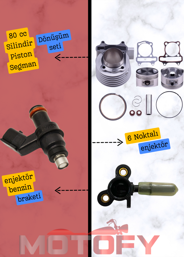 REVOLT RS5 ENJEKSİYONLU SİSTEMLİ 50 cc 'LER İÇİN - 80 cc SİLİNDİR PİSTON SEGMAN DÖNÜŞÜM SETİ - YAZILIM GÜNCELLEMESİ GEREKMEZ - Image 1