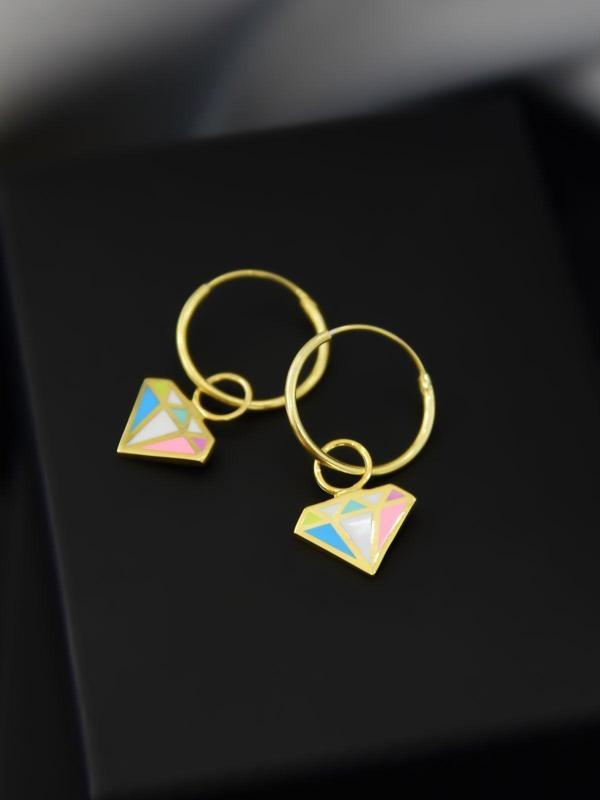 925 Ayar Gümüş Altın Kaplama Mineli Elmas Model Halka Küpe - Image 1