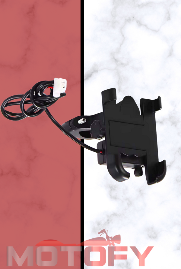 YANDAN AYARLI USB ŞARJ ÇIKIŞLI MOTOSİKLET GİDON TELEFON TUTUCU ALÜMİNYUM - Image 1
