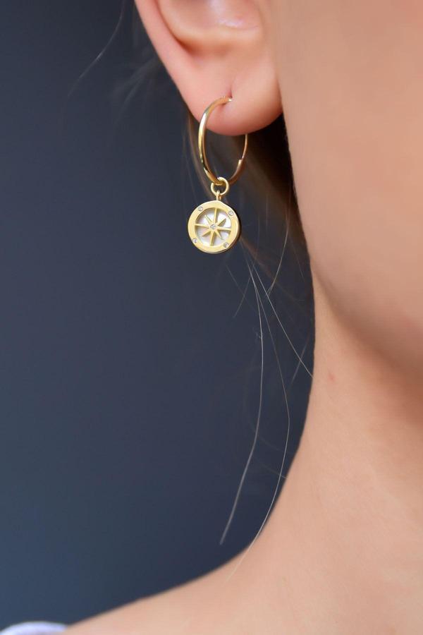 925 Ayar Gümüş Altın Kaplama Sedef Kutup Yıldızı Halka Küpe - Image 1