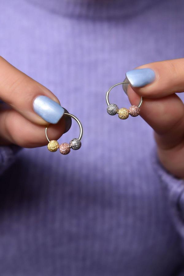 925 Ayar Gümüş 3 Renk Dorika Toplu Halka Küpe - Image 1