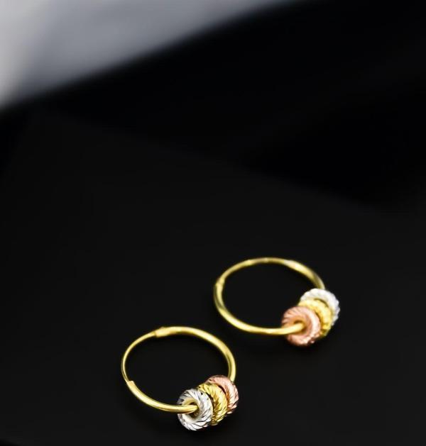 925 Ayar Gümüş 3 Renk Silindir Model Halka Küpe - Image 1