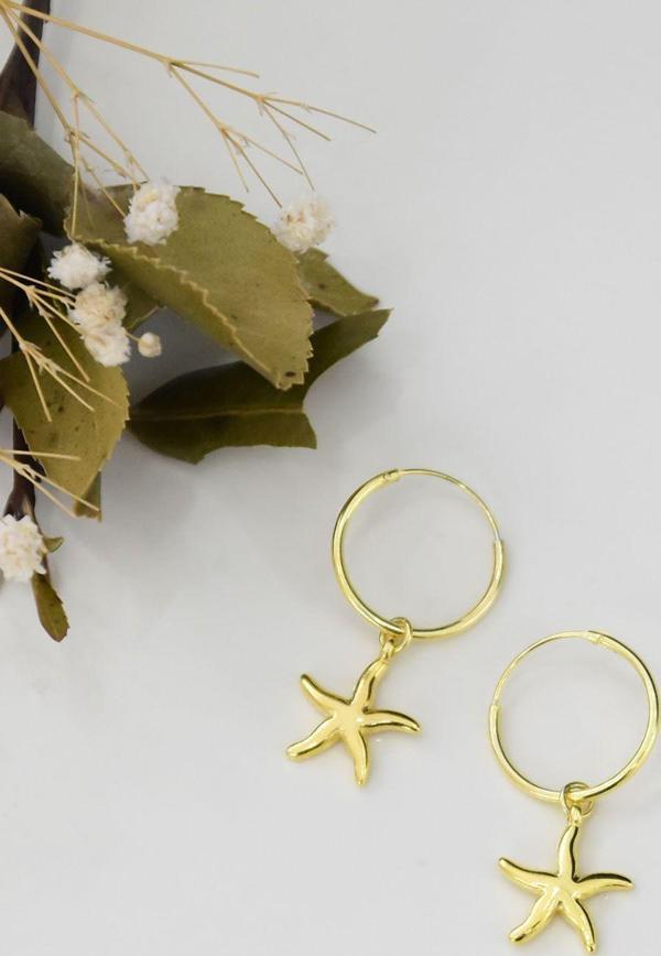 925 Ayar Gümüş Altın Kaplama Yıldız Halka Küpe - Image 1