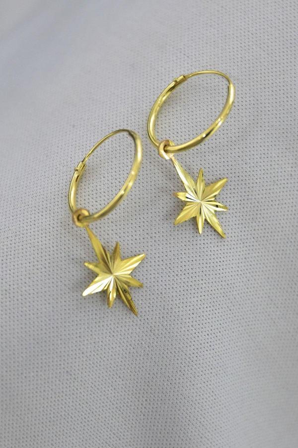 925 Ayar Gümüş Altın Kaplama Fırfırlı Kutup Yıldızı Halka Küpe - Image 1