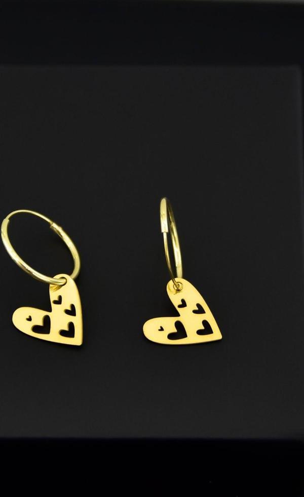 925 Ayar Gümüş Altın Kaplama Kalp Halka Küpe - Image 1