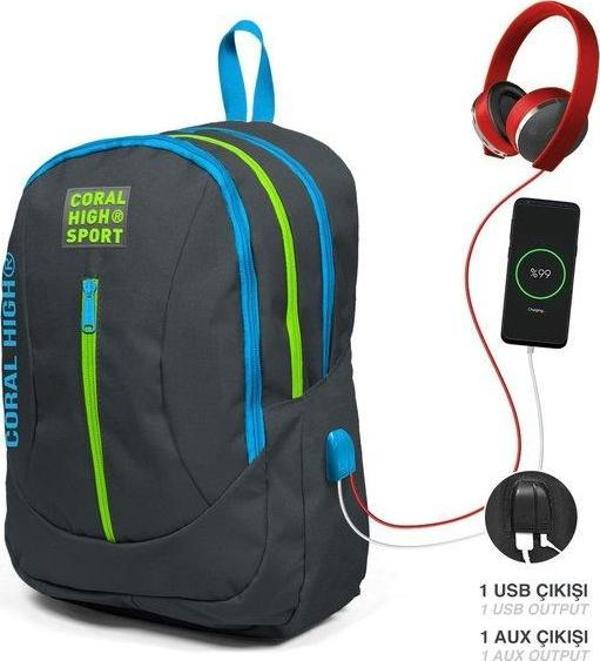 Coral High Sport Sırt Çanta (Usb+Aux Soketli) 23227 - Image 1