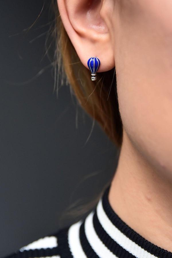 925 Ayar Gümüş Kalp Ve Uçan Balon Çivili Küpe - Image 1