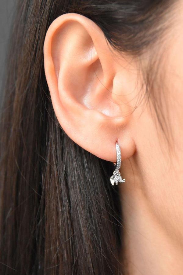 925 Ayar Gümüş Rodyum Kaplama Fil Halka Küpe - Image 1