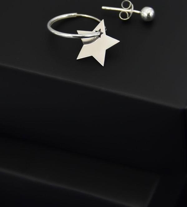 925 Ayar Gümüş Rodyum Kaplama Yıldız Halka Ve Top Küpe - Image 1