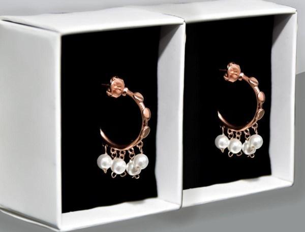 925 Ayar Gümüş Rose Kaplama Inci Taşlı Shakira Halka Küpe - Image 1