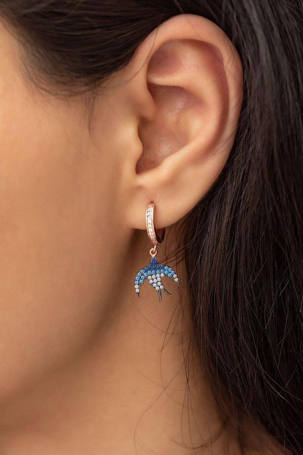 925 Ayar Sallantılı Taşlı Gümüş Kırlangıç Küpe - Image 1