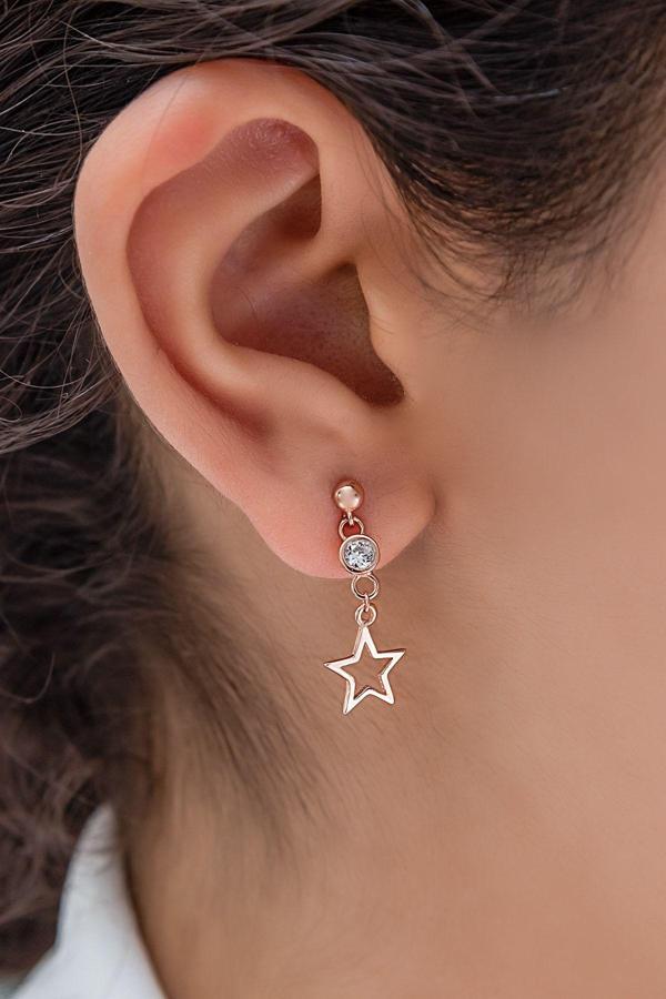 925 Ayar Tekli Sallantılı Taşlı Yıldız Gümüş Küpe - Image 1