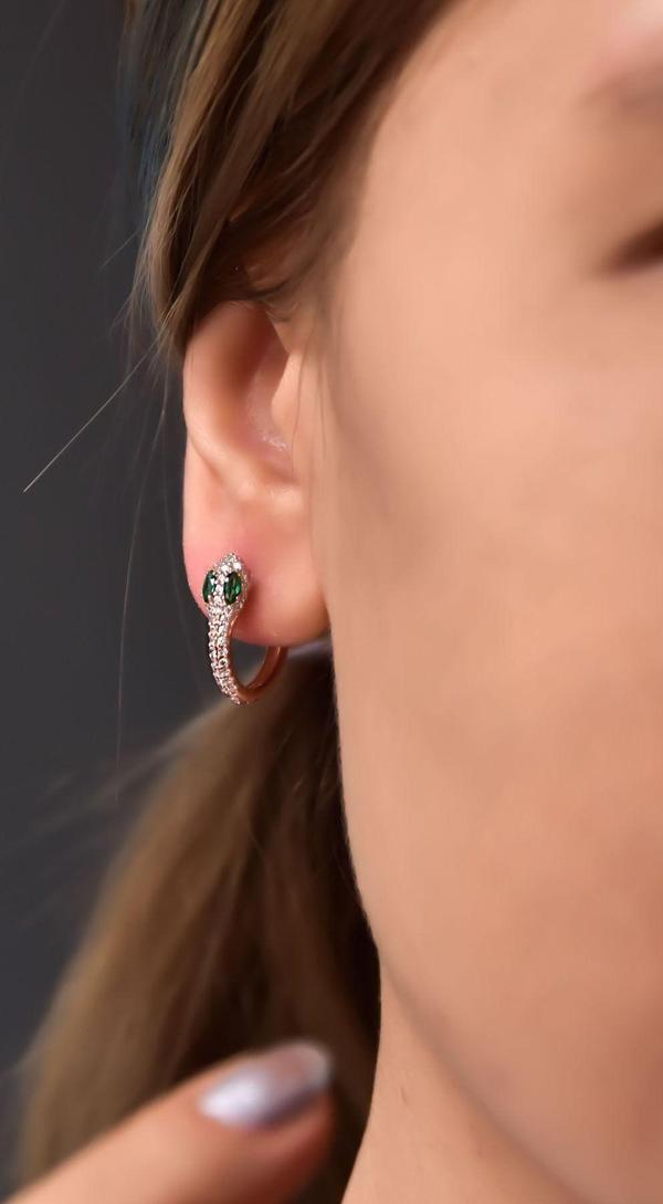 925 Ayar Gümüş Rose Kaplama Tasarım Yılan Halka Küpe - Image 1