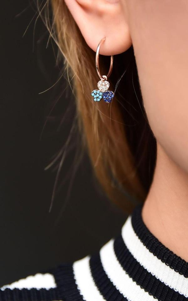 925 Ayar Gümüş Rose Kaplama Taşlı 3 Kalp Halka Küpe - Image 1