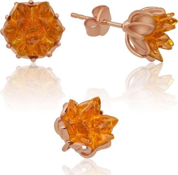 Lotus Çiçeği Küpe Turuncu Taşlı Kadın Küpesi Uvps300092 - Image 1