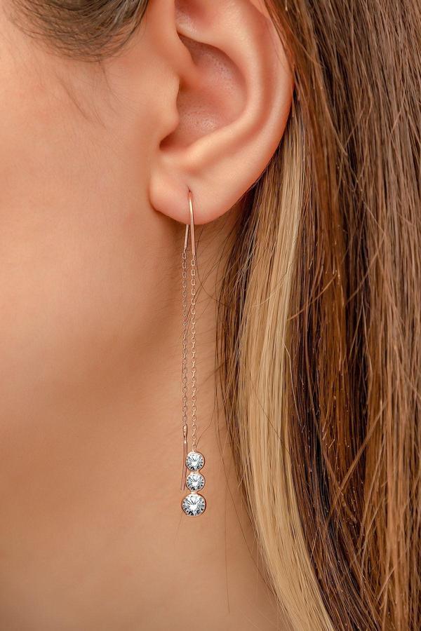 Sallantılı Tekli Üçtaş Süzme Küpe - Image 1