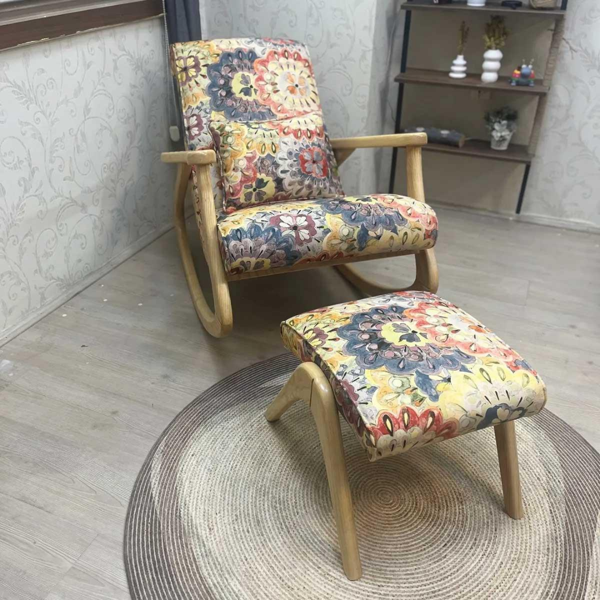 Asedia Ekol Naturel Çiçekli Sallanan Sandalye Dinlenme Emzirme Tv Okuma Baba Koltuğu - Image 1