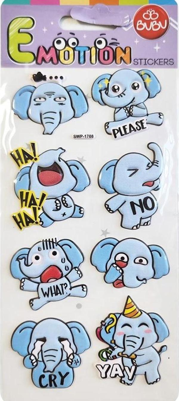 Bu-Bu Emotions Puffy Sticker Elephants Tigers 9x21 SWP-1708 - Image 1