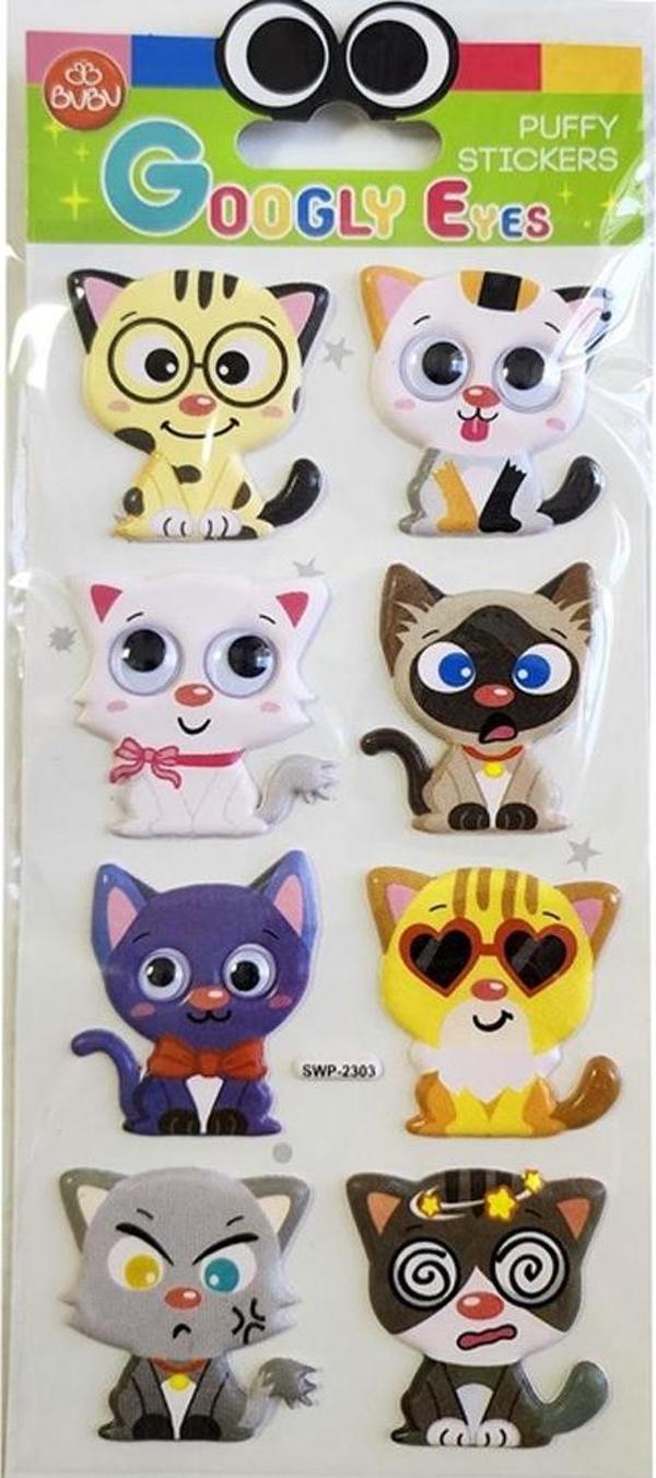 Bu-Bu Googly Eyes Puffy Sticker Kediler 9x21 SWP-2303 - Image 1