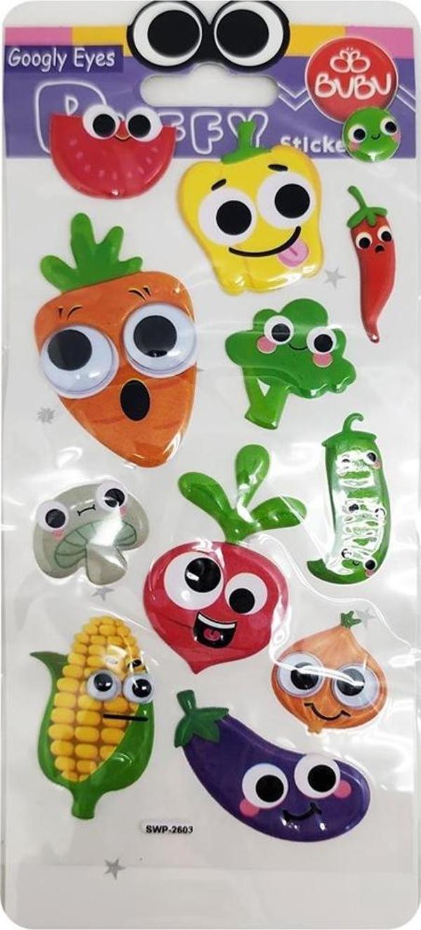 Bu-Bu Googly Eyes Puffy Sticker Sebzeler 9x21 SWP-2603 - Image 1