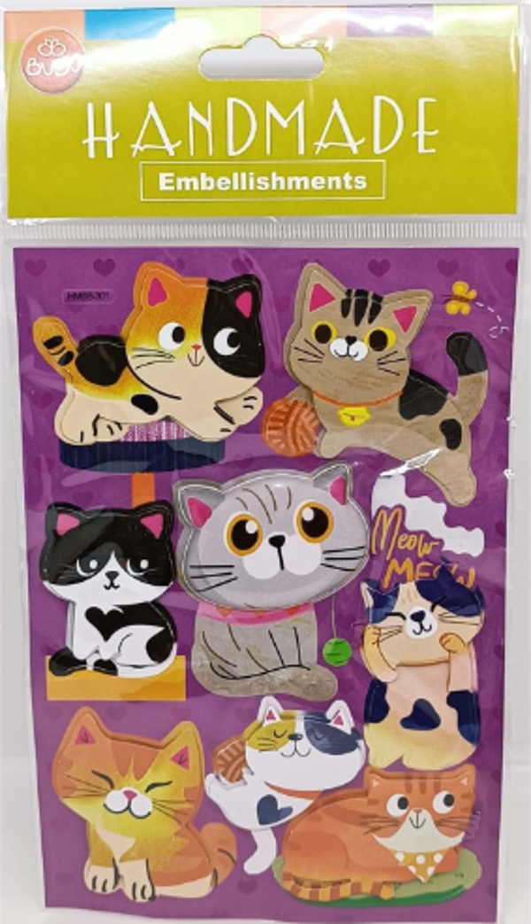 Bu-Bu Handmade Sticker Kediler 12,5x23,5 HMSB-301 - Image 1