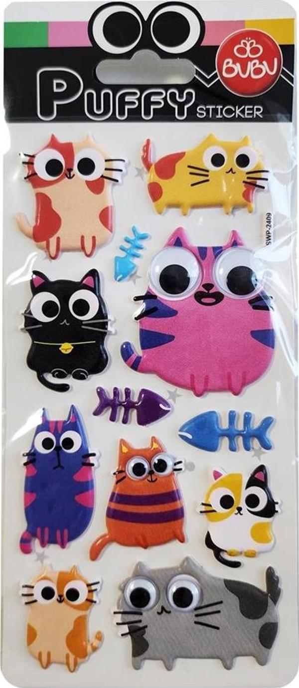 Bu-Bu Puffy Sticker Oynar Gözlü Şaşkın Kediler 9x21 SWP-2409 - Image 1