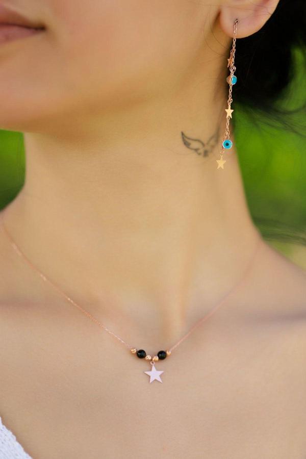 925 Ayar Gümüş Yıldız Kolye Küpe Seti - Image 1