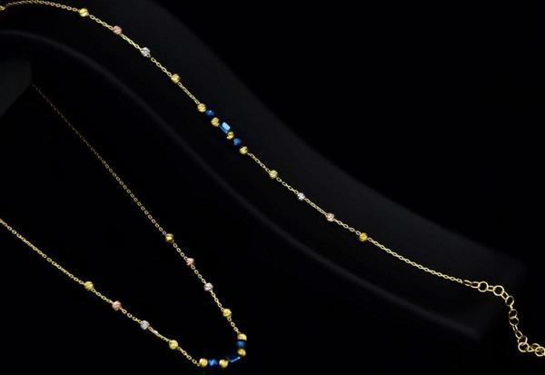 925 Ayar Gümüş Gold Kaplama Dorika Toplu , Lacivert Kare Boncuklu Set - Image 1