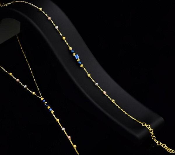 925 Ayar Gümüş Gold Kaplama Kayan Dorika Toplu , Lacivert Kare Boncuklu Set - Image 1