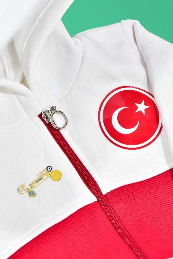925 Ayar Gümüş Mavi Ayaklı Isimli Bebek İğnesi , Türkiye Armalı Kapişonlu Bebek Eşofmanı Hediye - Image 1