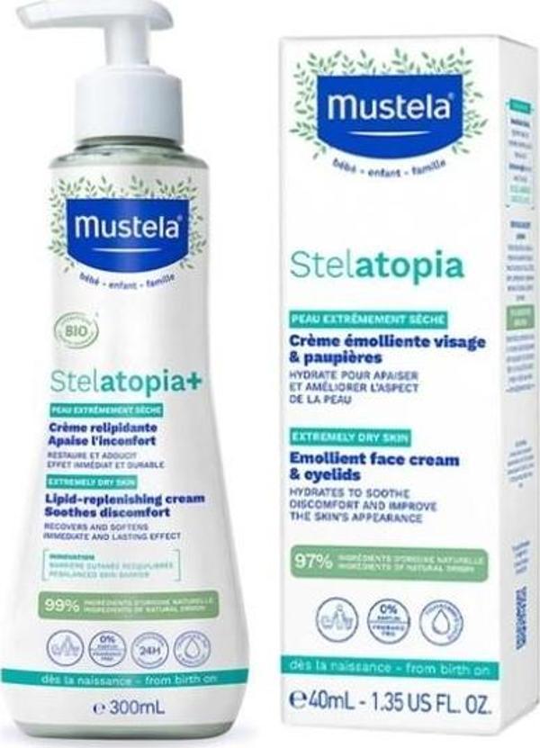 Mustela Stelatopia Lipit Yenileyici Krem 300 ml + Stelatopia Emollient Face Cream Yüz Kremi 40 ml - Image 1