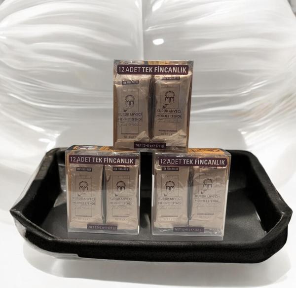 KURUKAHVECİ MEHMET EFENDİ HEDİYELİK TEK KULLANIMLIK TÜRK KAHVESİ 12X6 GR  SÖZ NİŞAN DÜĞÜN SÜNNET MEVLÜT  - Image 1