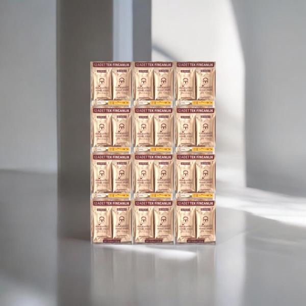 TÜRK KAHVESİ HEDİYELİK TEK KULLANIMLIK  12X6 GR 12KUTU 144 ADET  DÜĞÜN NİŞAN SÖZ SÜNNET HEDİYELİK   - Image 1