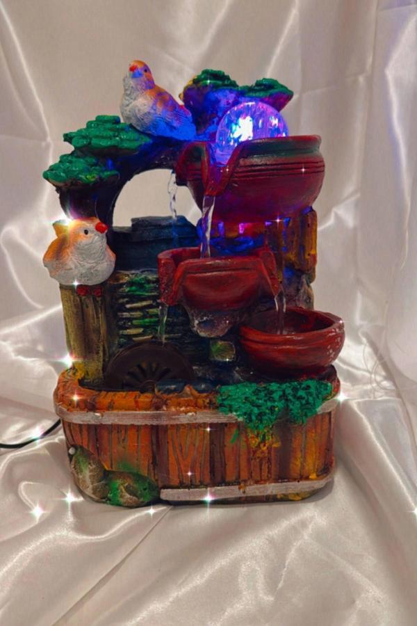 Su Şelalesi Doğa Kuşlu Feng Shui Akan Su Objesi Led Işık Lı - Image 1