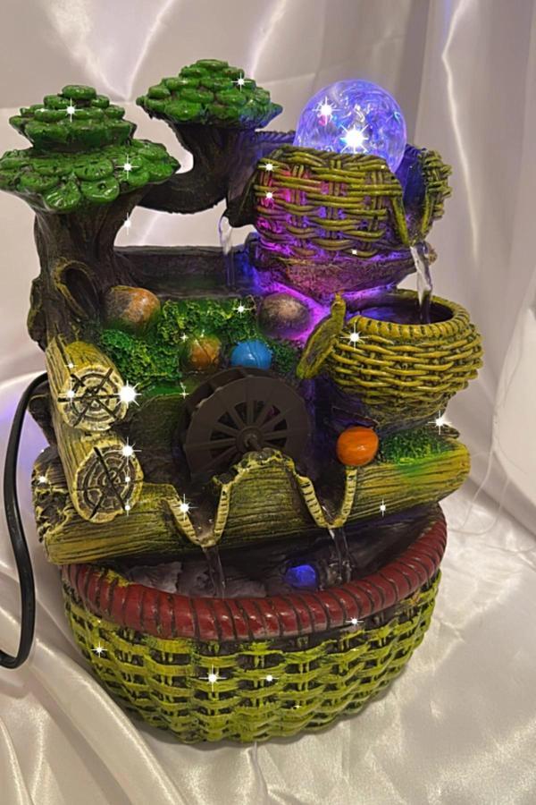 Su Şelalesi Doğa Çift Oluklu Sepet Feng Shui Akan Su Objesi Led Işık Lı - Image 1