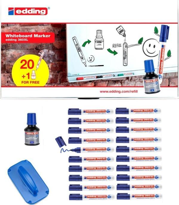 Edding 360 Xl Beyaz Tahta Kalemi 20 Li Set Mürekkep +Tahta Silgisi - Image 1