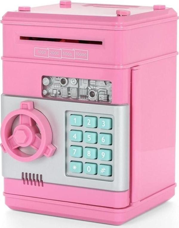 Hediyebiziz Şifreli Otomatik Kağıt Para Alan Kasa Kumbara Elektronik Atm Pembe - Image 1