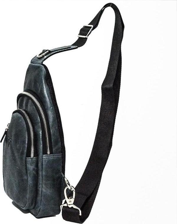 RİCH SMİTH ® GERÇEK DERİ OMUZ GÖĞÜS ÇANTASI FREEBAG / 4819 SİYAH (DUMANLI) - Image 1