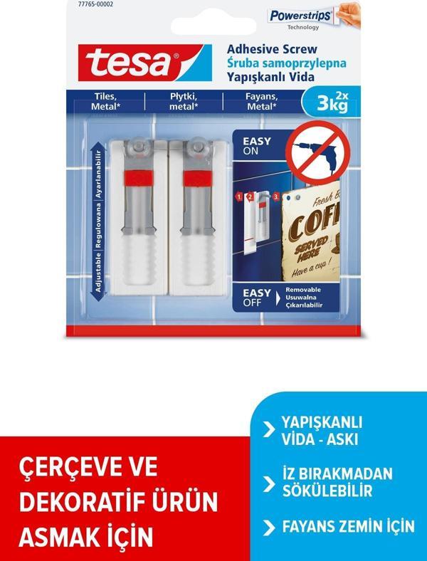 Tesa İz Bırakmadan Sökülebilir Yapışkanlı Askı - Vida, Fayans Ve Metal Yüzeyler İçin 3 Kg X 2 Adet - Image 1