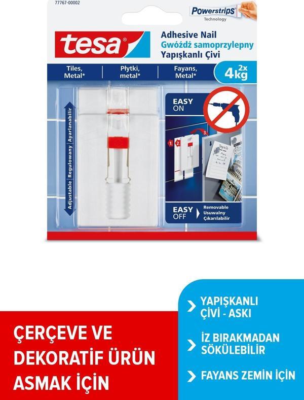 Tesa İz Bırakmadan Sökülebilir Yapışkanlı Askı - Çivi, Fayans Ve Metal Yüzeyler İçin 4 Kg X 2 Adet - Image 1
