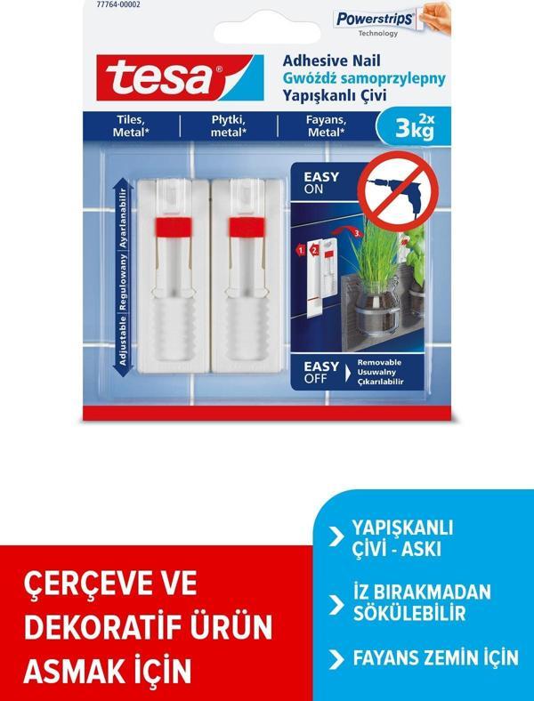 Tesa İz Bırakmadan Sökülebilir Yapışkanlı Askı - Çivi, Fayans Ve Metal Yüzeyler İçin 3 Kg X 2 Adet - Image 1