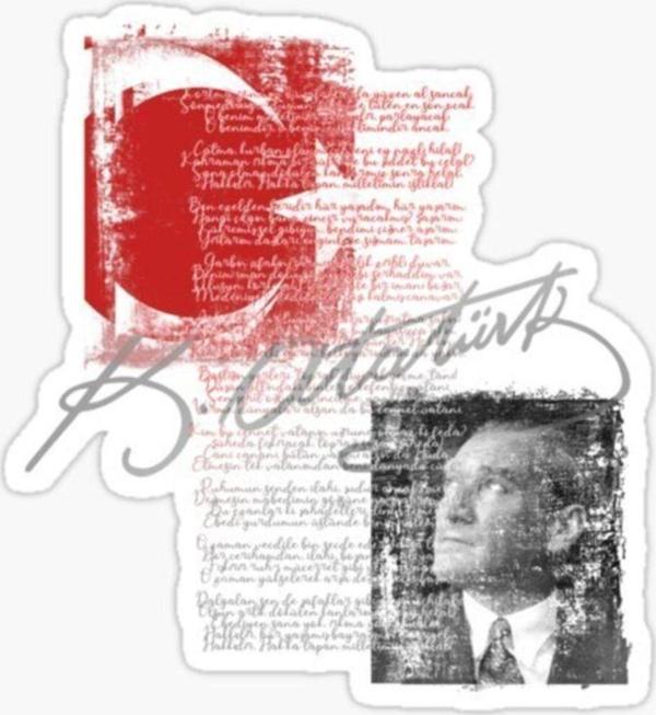 Atatürk İstiklal Marşı Sticker Yapıştırması Renkli 20 cm - Image 1