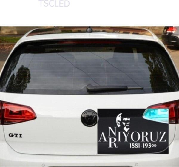 Beyaz Atatürk Anıyoruz Arıyoruz Oto Sticker Etiket Bagaj Kapagı 30cm - Image 1