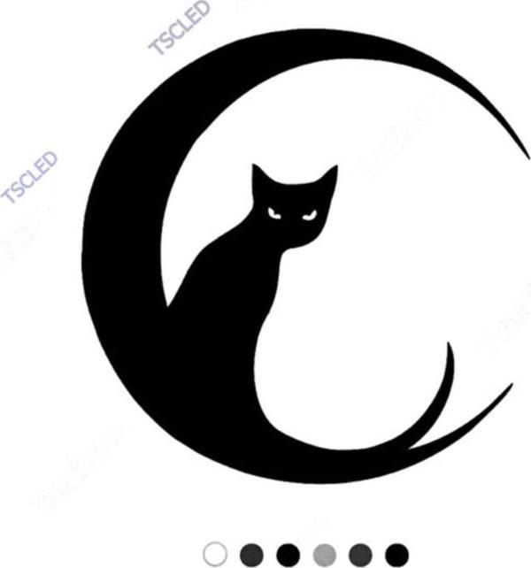 Ay Üzerinde Bekleyen Kedi Etiket Sticker - Image 1