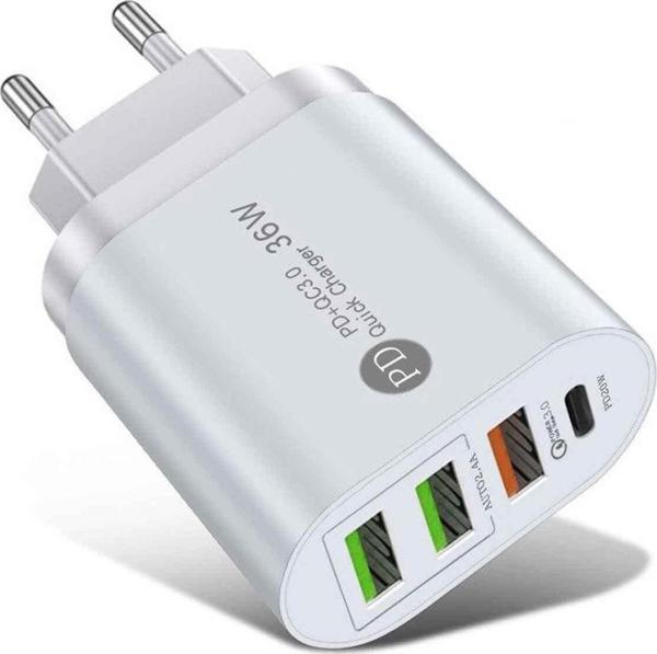 Winex Mobile 36W Pd20W+3Usba 4 Çıkışlı Ev Tipi Şarj Aleti Başlığı Beyaz - Image 1