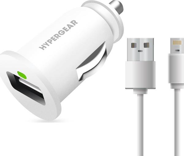 Hypergear 2.1A 2X Hızlı Araç Şarj Aleti Set İphone Uyumlu Lightning Kablo Beyaz - Image 1