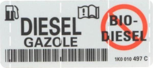 Vw 1k0010497c Bio Dizel Kullanılamaz Etiketi Sticker - Image 1